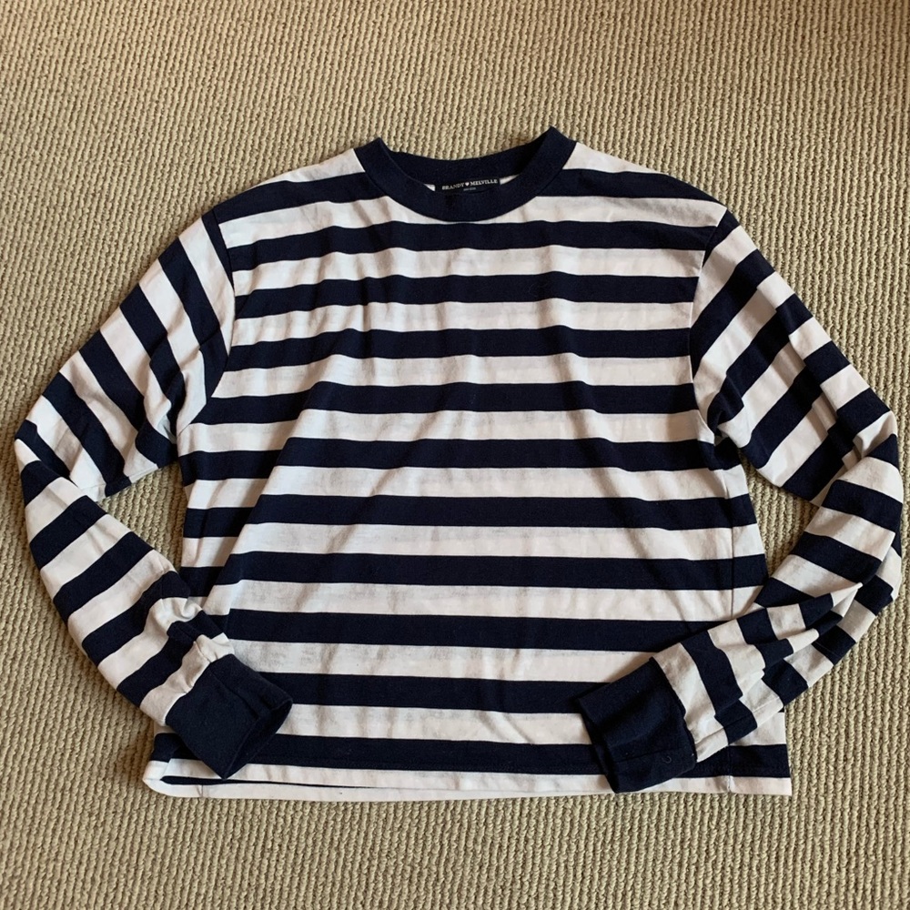 navy and white striped long sleeve